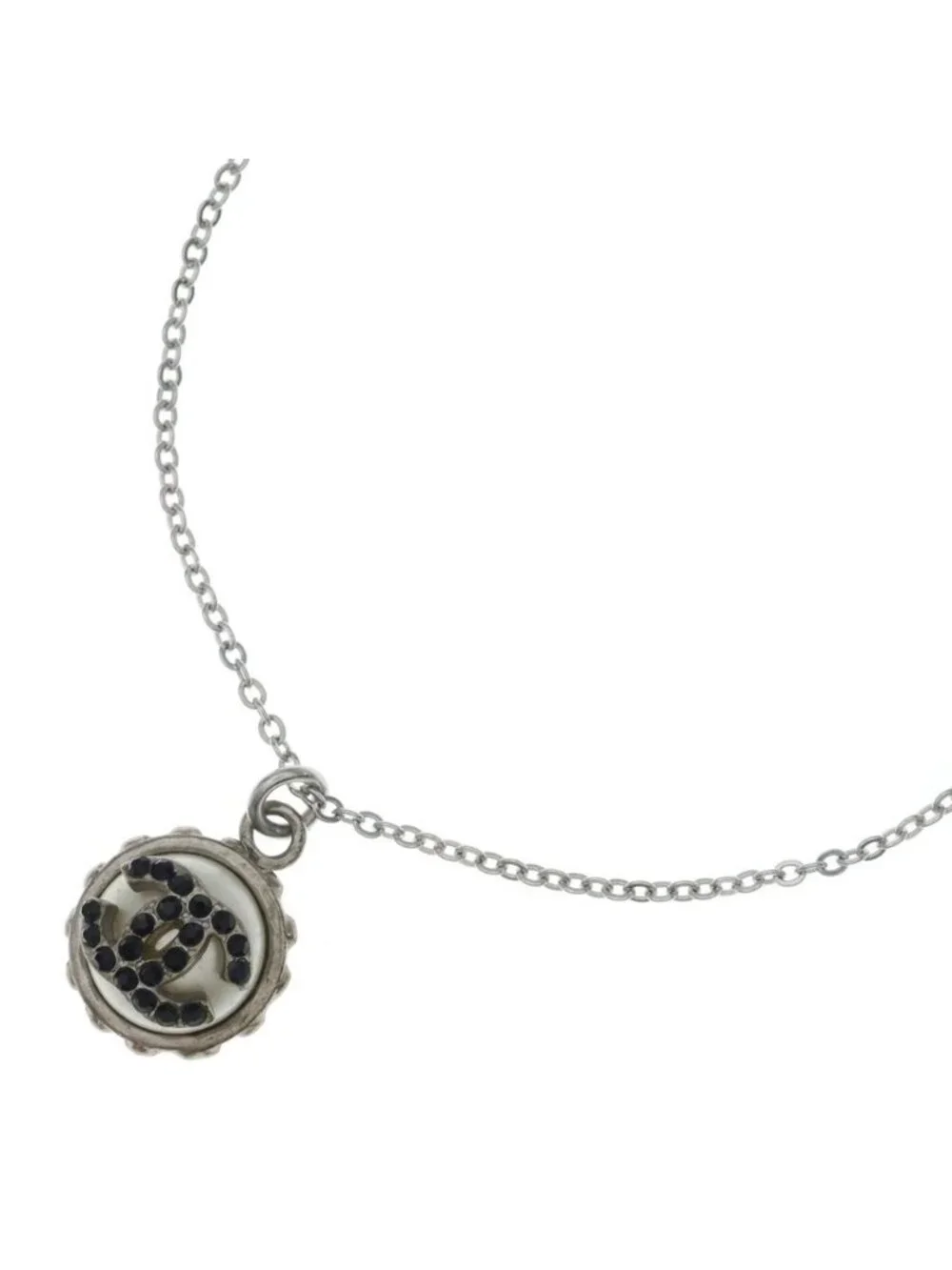 Chanel CC Logo Necklace Silver Metal